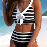 Île Éclat | Bikini Rayé Taille Haute