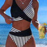 Delphantine™ — Bikini croisé rayé taille haute éclat estival