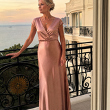 Robe Maxi à Encolure Croisée et Manches Courtes