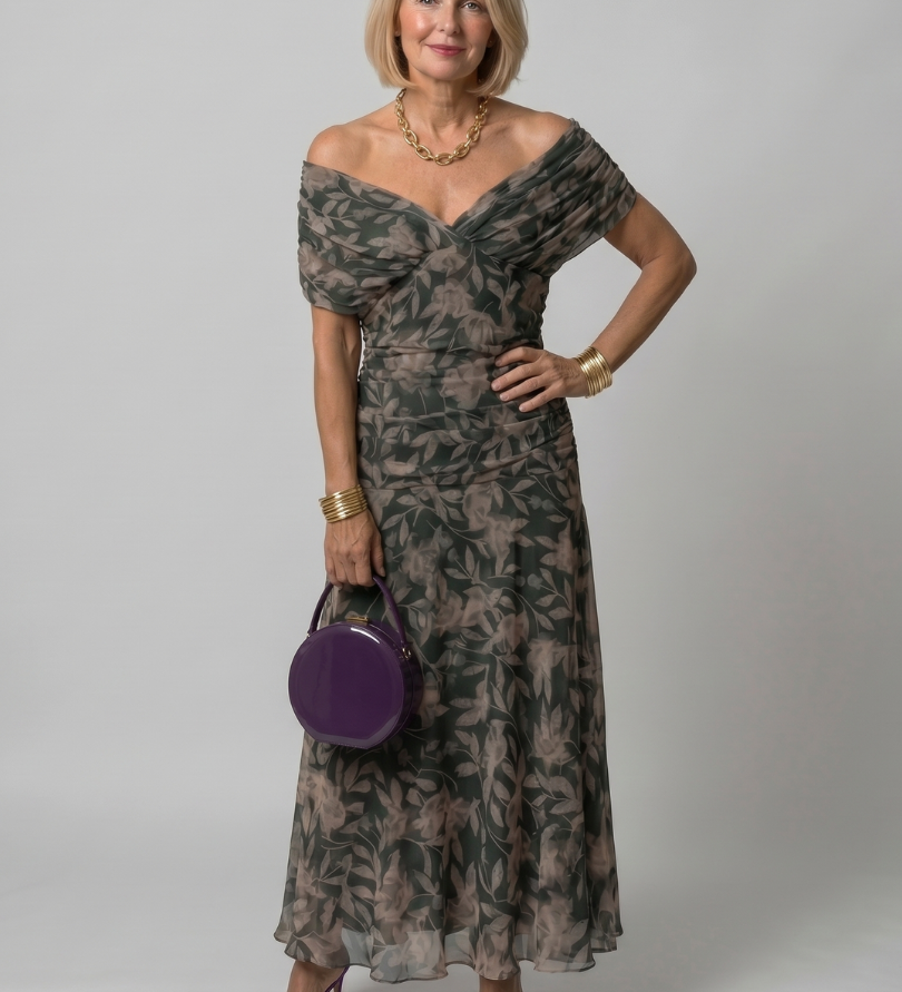 Robe Maxi Fluide à Épaules Dégagées