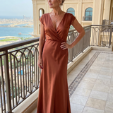 Robe Maxi à Encolure Croisée et Manches Courtes