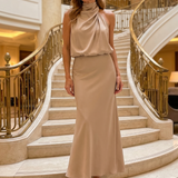 Robe Maxi Sans Manches à Col Drapé en Nopal