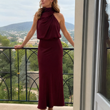 Robe Maxi Sans Manches à Col Drapé en Nopal