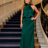 Robe Maxi Sans Manches à Col Drapé en Nopal