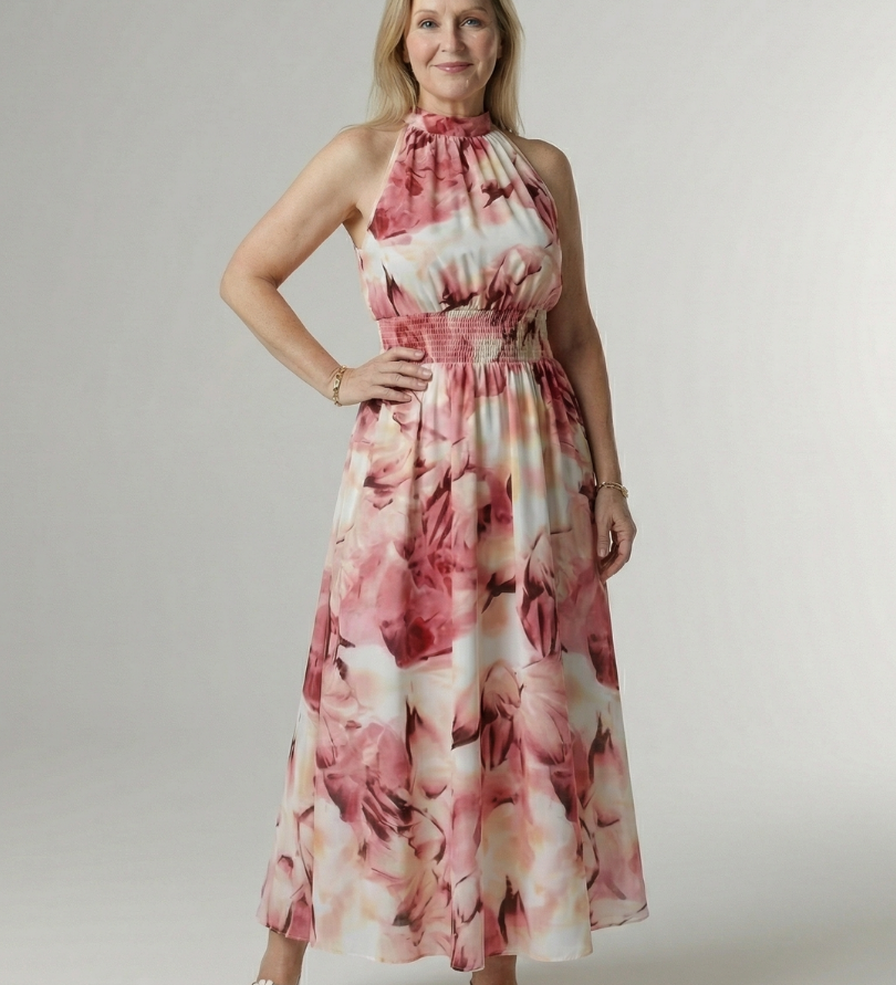Robe Maxi Halter Froncée
