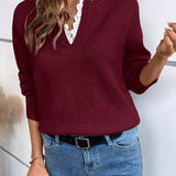 Céline | Pull Chic en Tricot avec Col en Dentelle Élégant