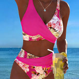Flora | Bikini à Motif Floral Contrastant avec Fente