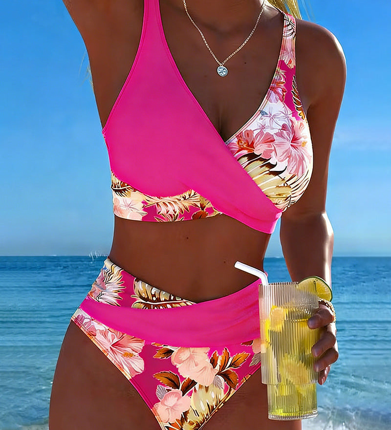 Flora | Bikini à Motif Floral Contrastant avec Fente