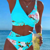 Flora | Bikini à Motif Floral Contrastant avec Fente