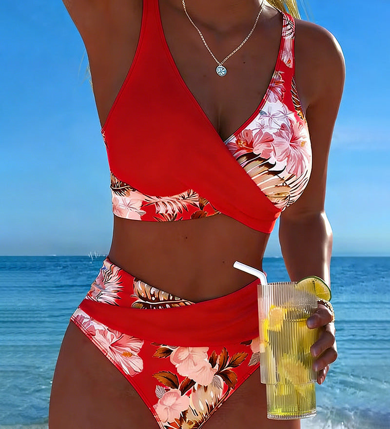 Flora | Bikini à Motif Floral Contrastant avec Fente