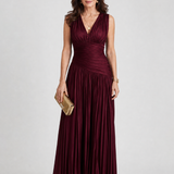 Robe Maxi Plissée Sans Manches à Col V