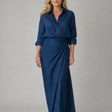 Robe Maxi Longue à Manches avec Décolleté Croisé
