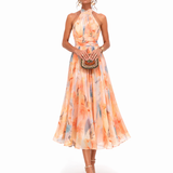 Auréliane™ — Robe midi fluide à imprimé artistique raffiné