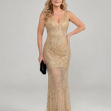 Robe Maxi sans manches à panneaux transparents en sequins