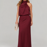 Robe Maxi Sans Manches à Col Drapé en Nopal