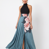 Robe Maxi Halter à Motif Floral