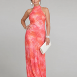 Robe Maxi Imprimée à Col Halter