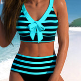 Île Éclat | Bikini Rayé Taille Haute
