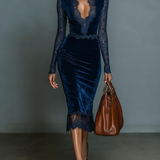 Robe Midi | Velours à Décolleté en V