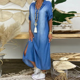 Lea - Robe Longue Décontractée en Denim