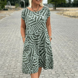 Nelia - Robe d'été avec col rond et joli imprimé