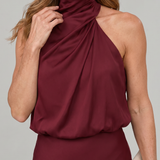 Robe Maxi Sans Manches à Col Drapé en Nopal