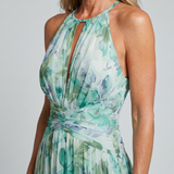 Robe Maxi à motifs floraux plissée et décolleté halter