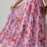 Robe Maxi Fleurie à Encolure Halter et Corsage Froncé
