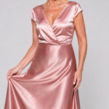 Robe Maxi à Encolure Croisée et Manches Courtes