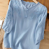 Éléna™ — Blouse brodée élégante en lin mélangé