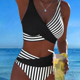Delphantine™ — Bikini croisé rayé taille haute éclat estival