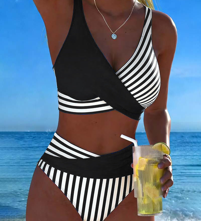 Delphantine™ — Bikini croisé rayé taille haute éclat estival