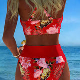 Flora | Bikini à Motif Floral Contrastant avec Fente