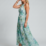 Robe Maxi à motifs floraux plissée et décolleté halter