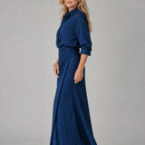 Robe Maxi Longue à Manches avec Décolleté Croisé