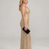 Robe Maxi sans manches à panneaux transparents en sequins
