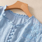 Éléna™ — Blouse brodée élégante en lin mélangé