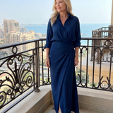 Robe Maxi Longue à Manches avec Décolleté Croisé