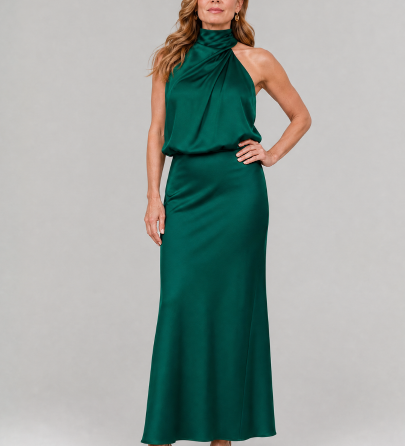 Robe Maxi Sans Manches à Col Drapé en Nopal