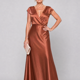 Robe Maxi à Encolure Croisée et Manches Courtes
