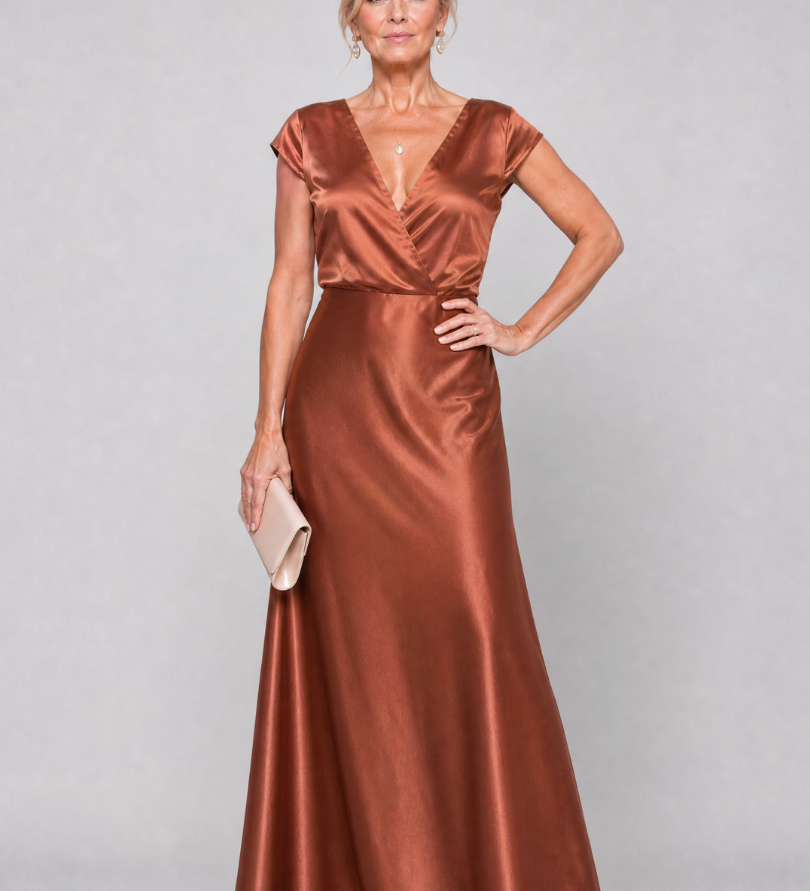 Robe Maxi à Encolure Croisée et Manches Courtes