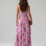 Robe Maxi Fleurie à Encolure Halter et Corsage Froncé
