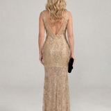 Robe Maxi sans manches à panneaux transparents en sequins