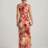 Robe Maxi Fleurie à Encolure Halter