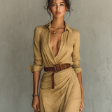 Robe Maxi | Col Revers et Manches Longues