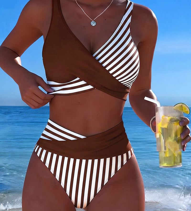 Delphantine™ — Bikini croisé rayé taille haute éclat estival