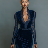 Robe Midi | Velours à Décolleté en V