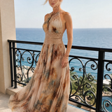 Robe Maxi Halter avec Taille en Dentelle