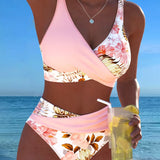 Flora | Bikini à Motif Floral Contrastant avec Fente