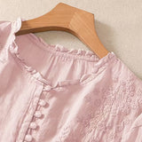 Éléna™ — Blouse brodée élégante en lin mélangé